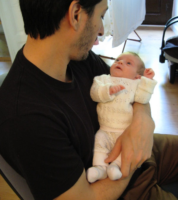 My husband with our daughter as a baby. She was born 7 weeks premature, and weighing only 1.1 kg. They continue to have a close bond.